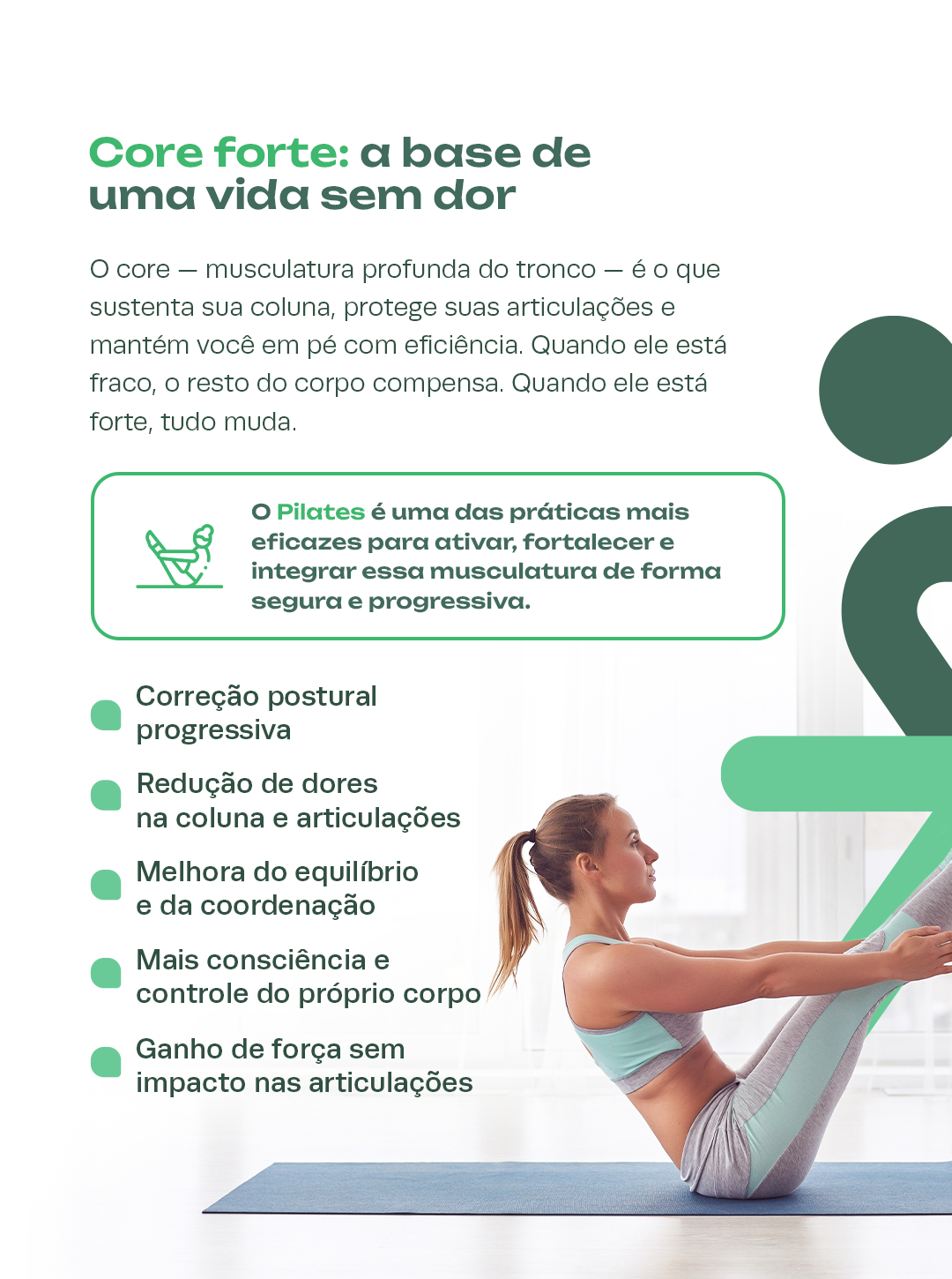 Core forte: a base de uma vida sem dor — benefícios do Pilates na FAZFISIO.